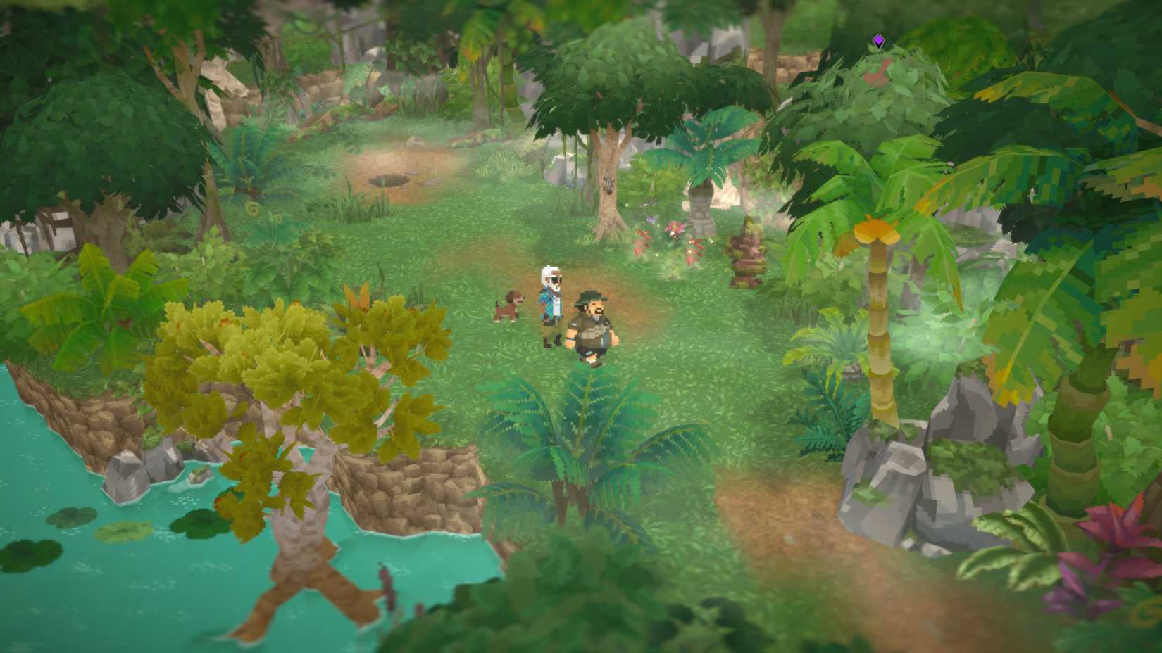 Dave, Cobra, and Marone wander through the jungle in Dave the Diver in the Jungle