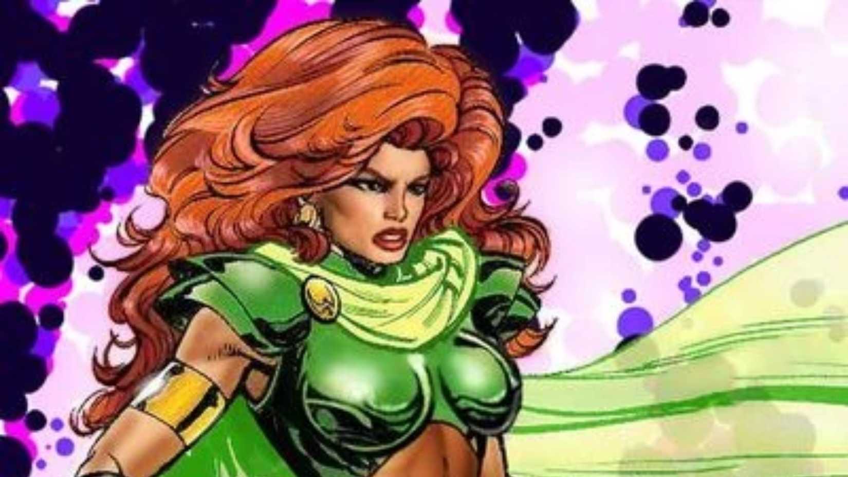 DC comics' Maxima stands with her hands on her hips looking triumphant