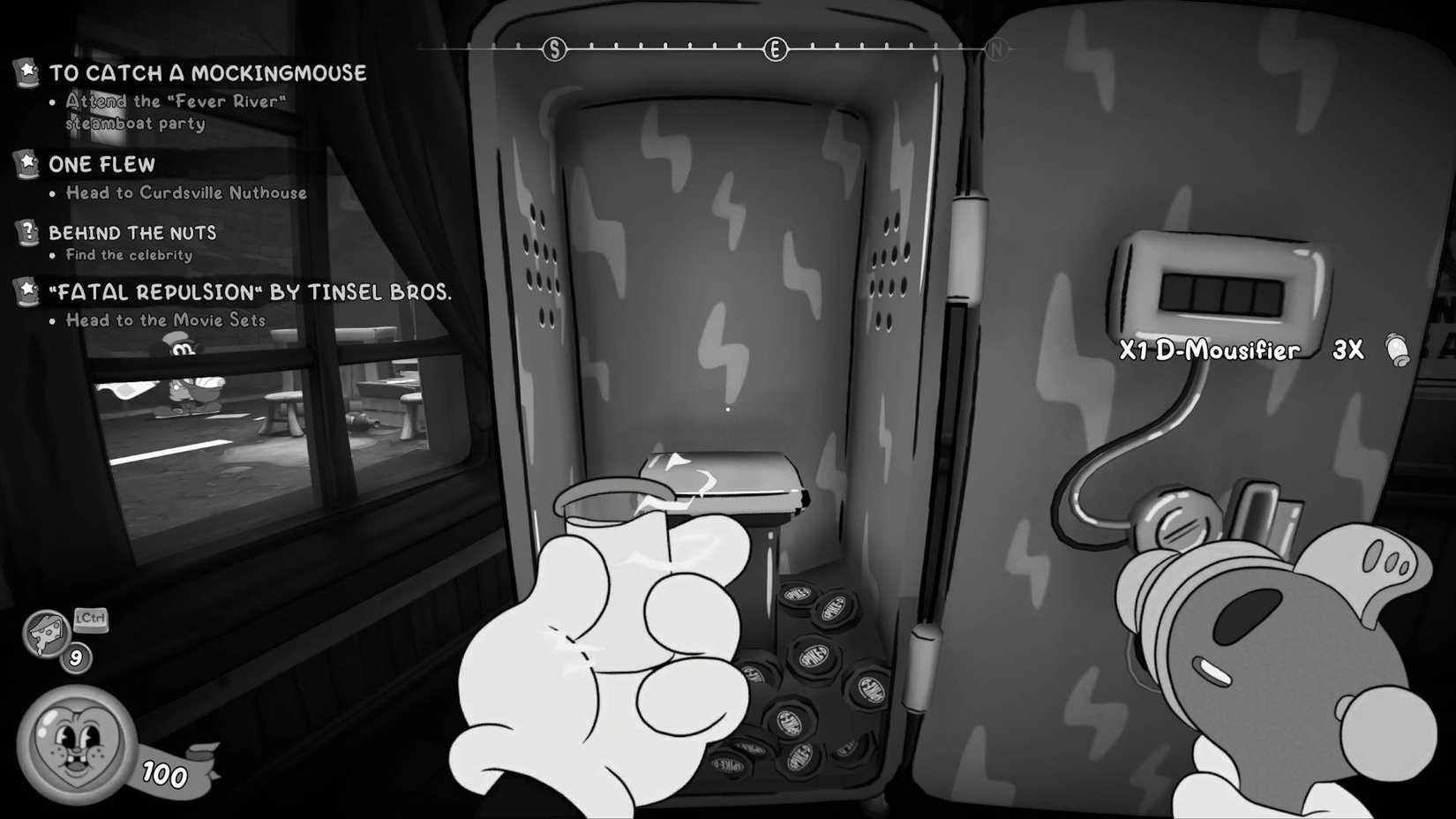 The player holding the X1 D-Mousifier ray gun earned from the Prize D-Spenser in Mouse: P.I. For Hire.