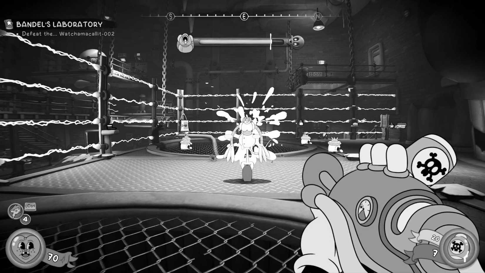 The player fighting a boss in Bandel's Lab in Mouse: P.I. For Hire.