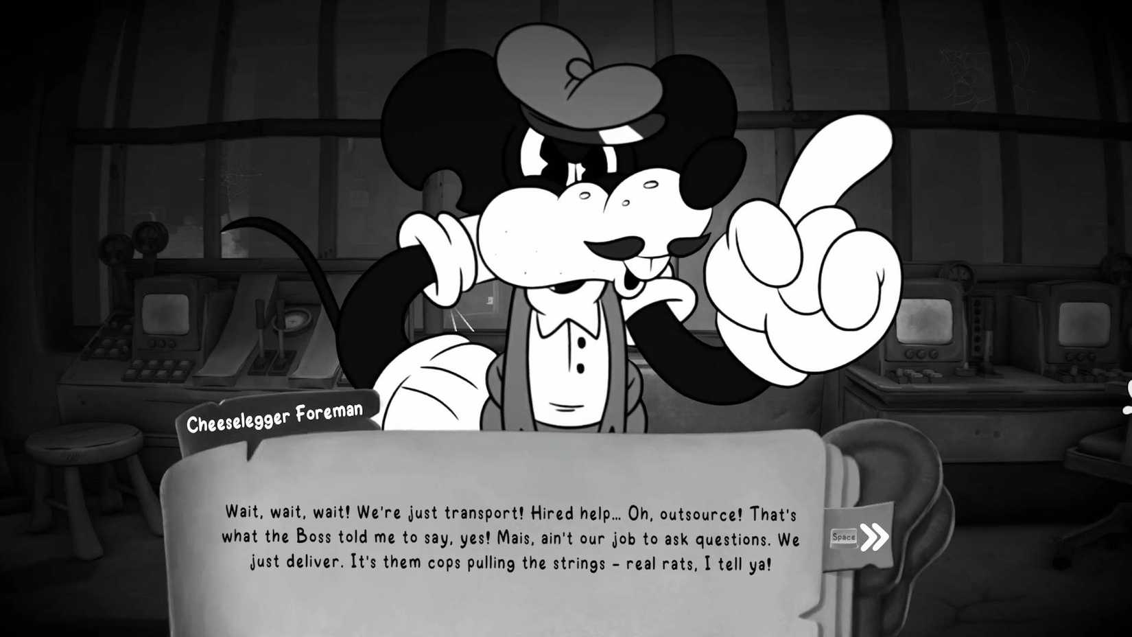 The player talking to the Cheeselegger Foreman in Mouse: P.I. For Hire.
