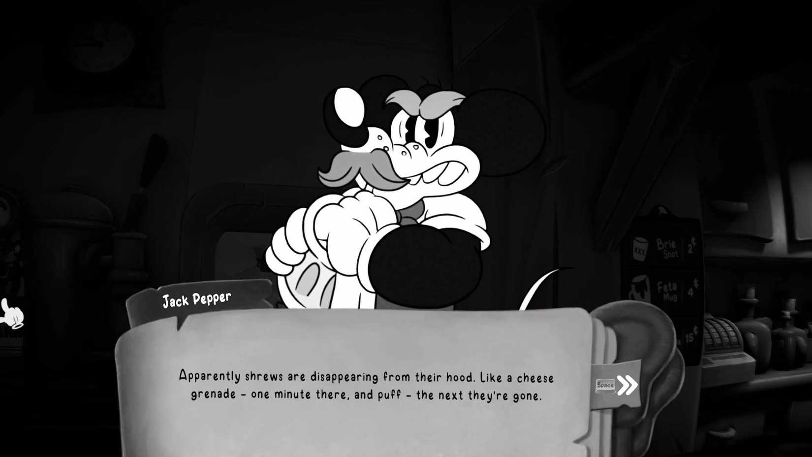 Jack Pepper talking to John Brown in Mouse: P.I. For Hire.