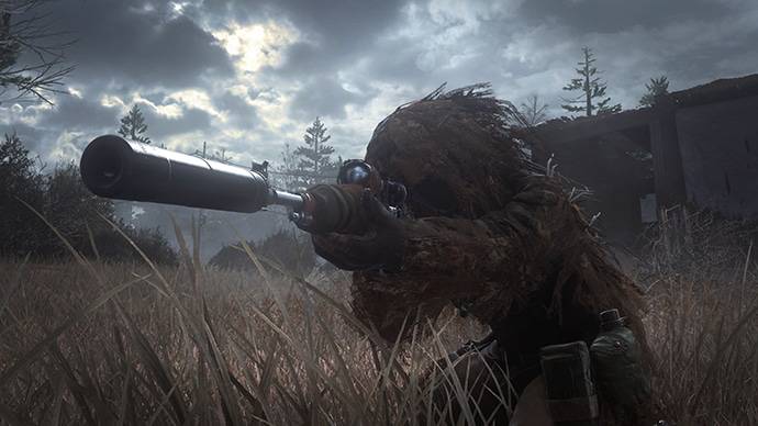 Captain MacMillan aims a sniper rifle in Call of Duty Modern Warfare