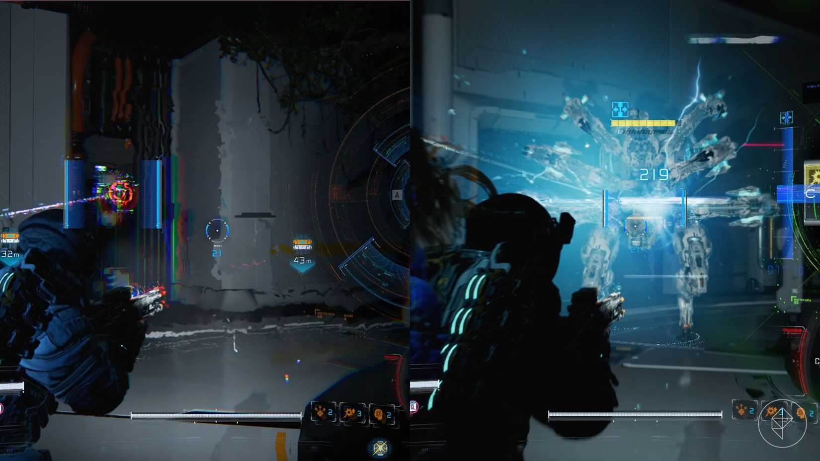 A cloaked robot with multiple limbs in Pragmata.