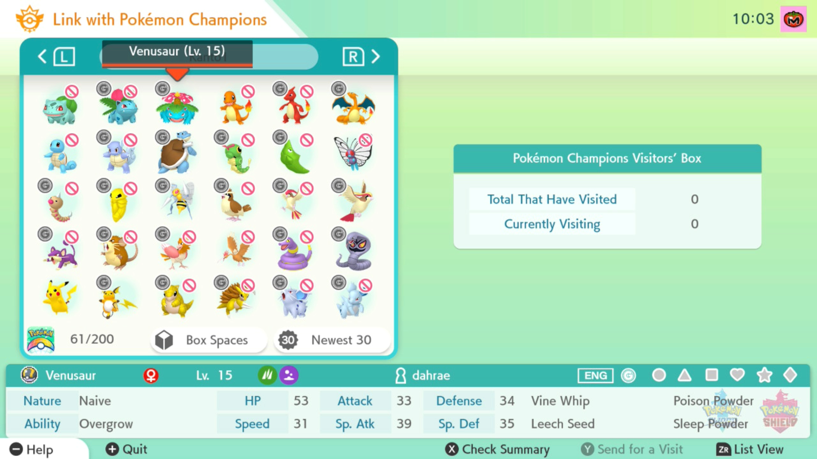 A screenshot of a Pokémon Home box with red "no entry" signs on most Pokémon.