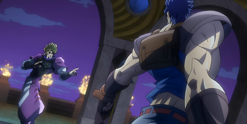 Dio and Jonathan fight each other while being at the peak of their powers in Phantom Blood
