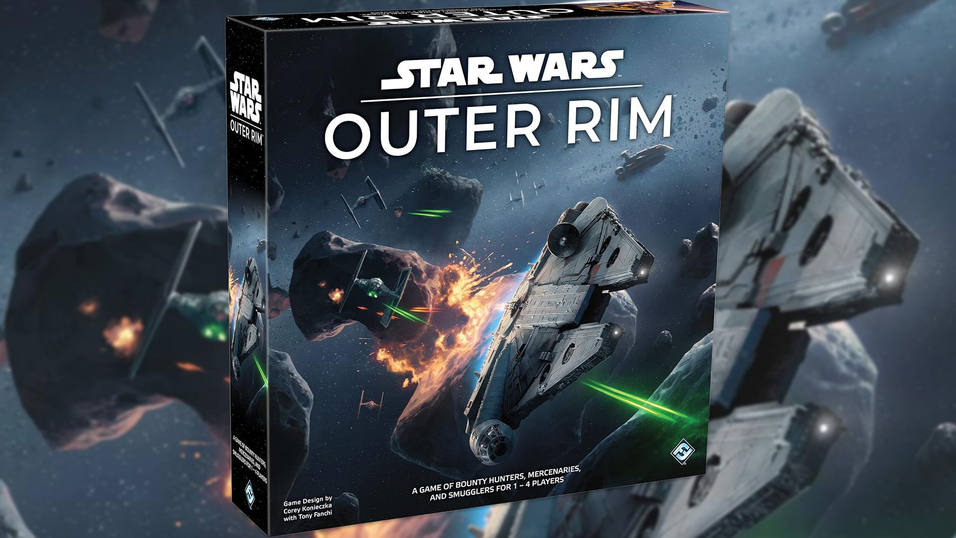 Star Wars Outer Rim box art overlaid on a larger image of the box