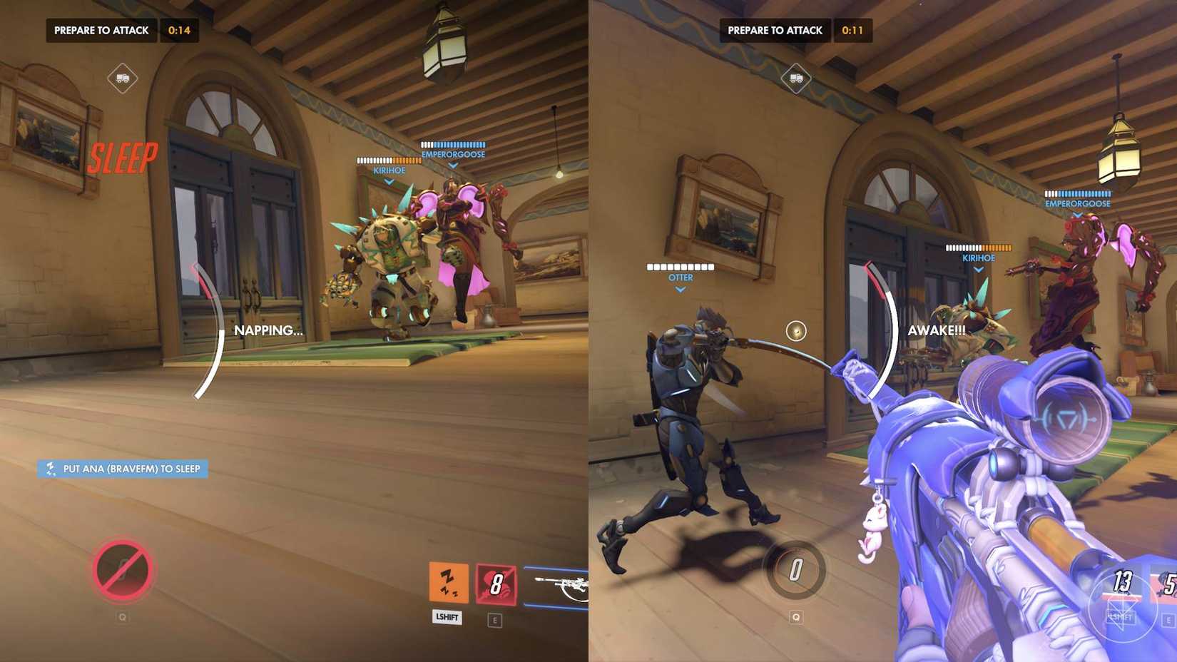 Ana putting herself to sleep in Overwatch and waking up feeling energized