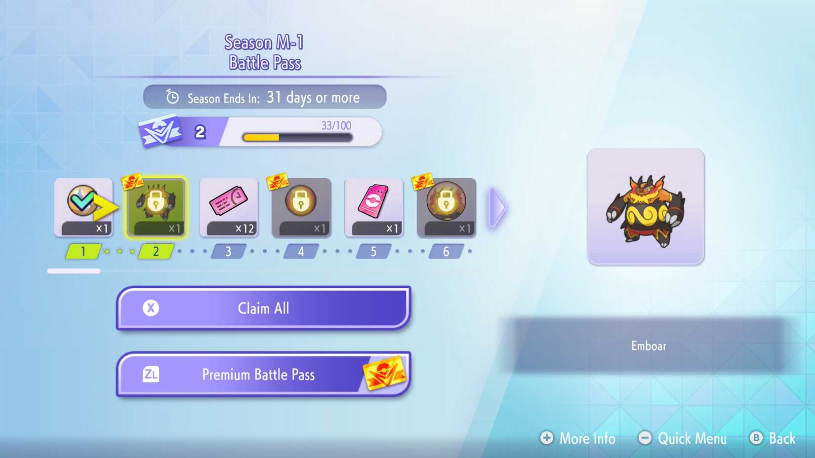 The battle pass menu in Pokemon Champions