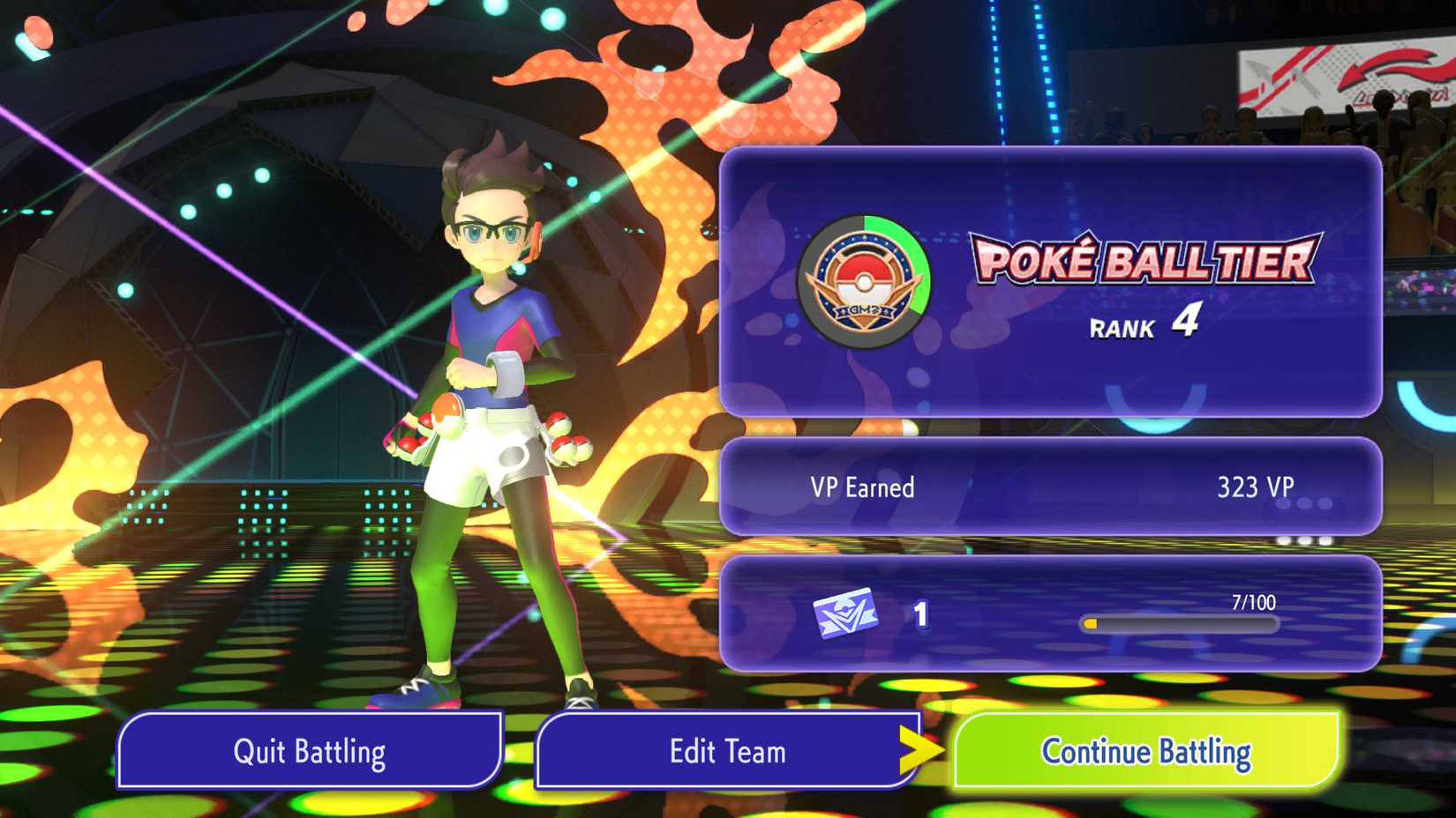 The battle results screen in Pokemon Champions
