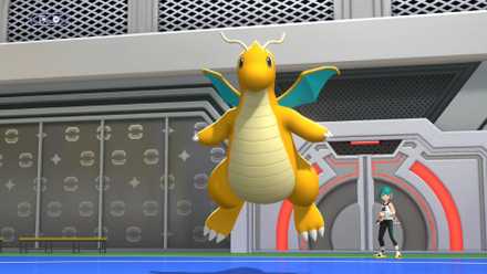 Dragonite flota en el aire en Pokémon CHAmpions.