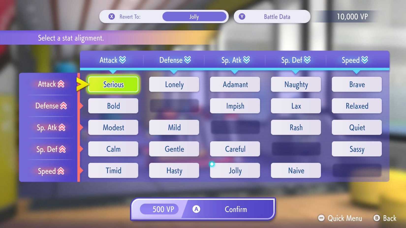 A nature chart appears in Pokemon Champions.