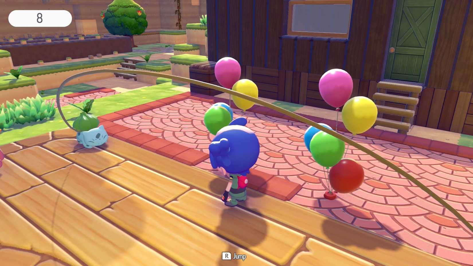 Ein Screenshot von Pokémon Pokopia, der das Springseil-Minispiel zeigt