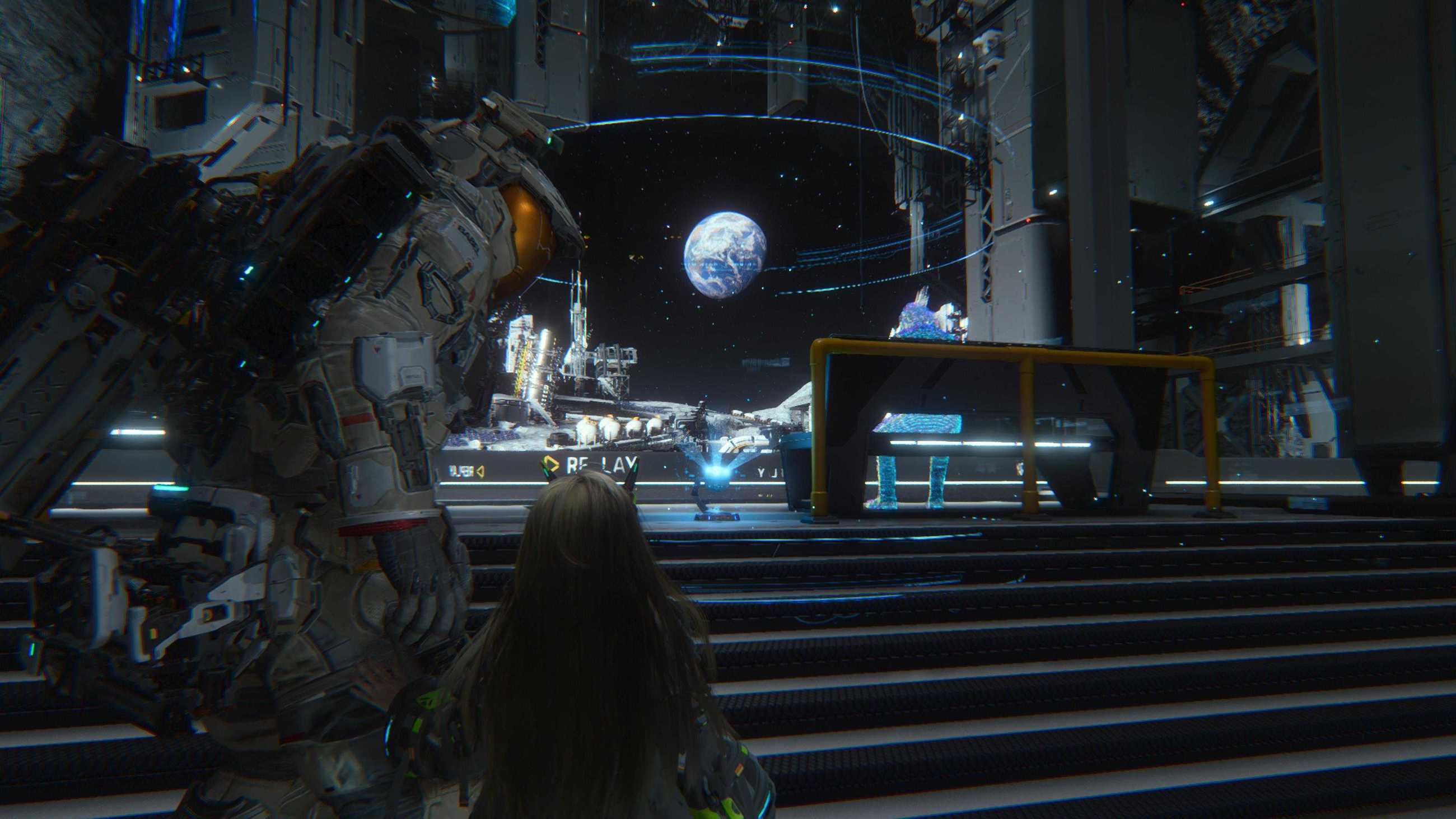 Astronaut Hugh and android Diana in a screenshot from Pragmata