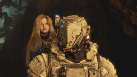A childlike android and an astronaut in Pragmata