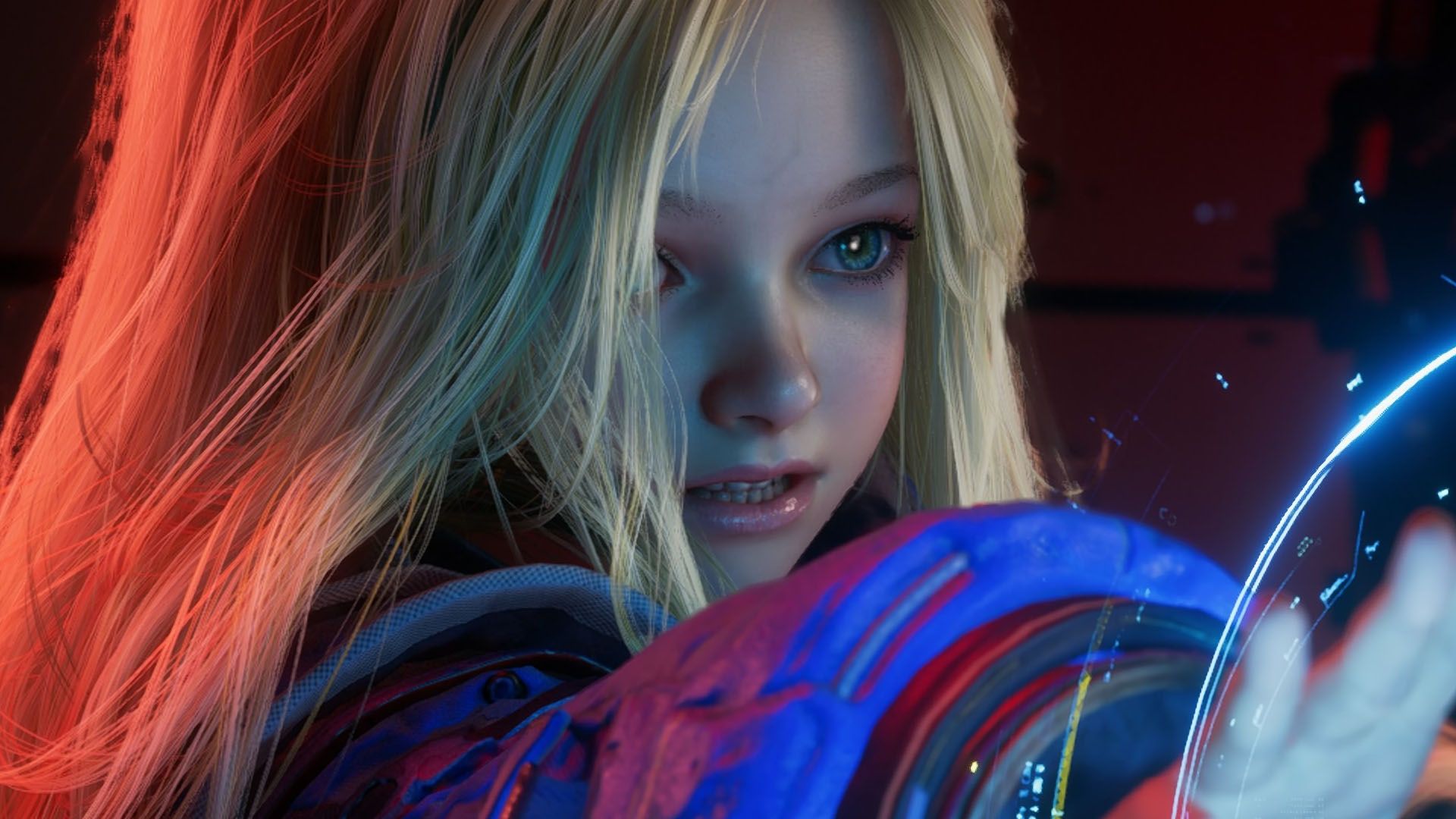 A Pragmata screenshot howing Diana hacking a bot