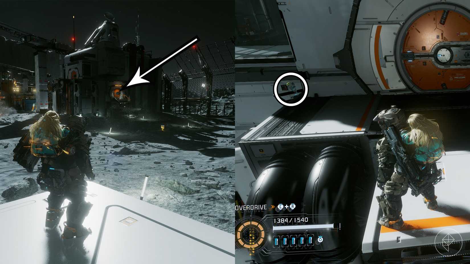 A montage using two Pragmata images showing the location of a Mini Cabin figure