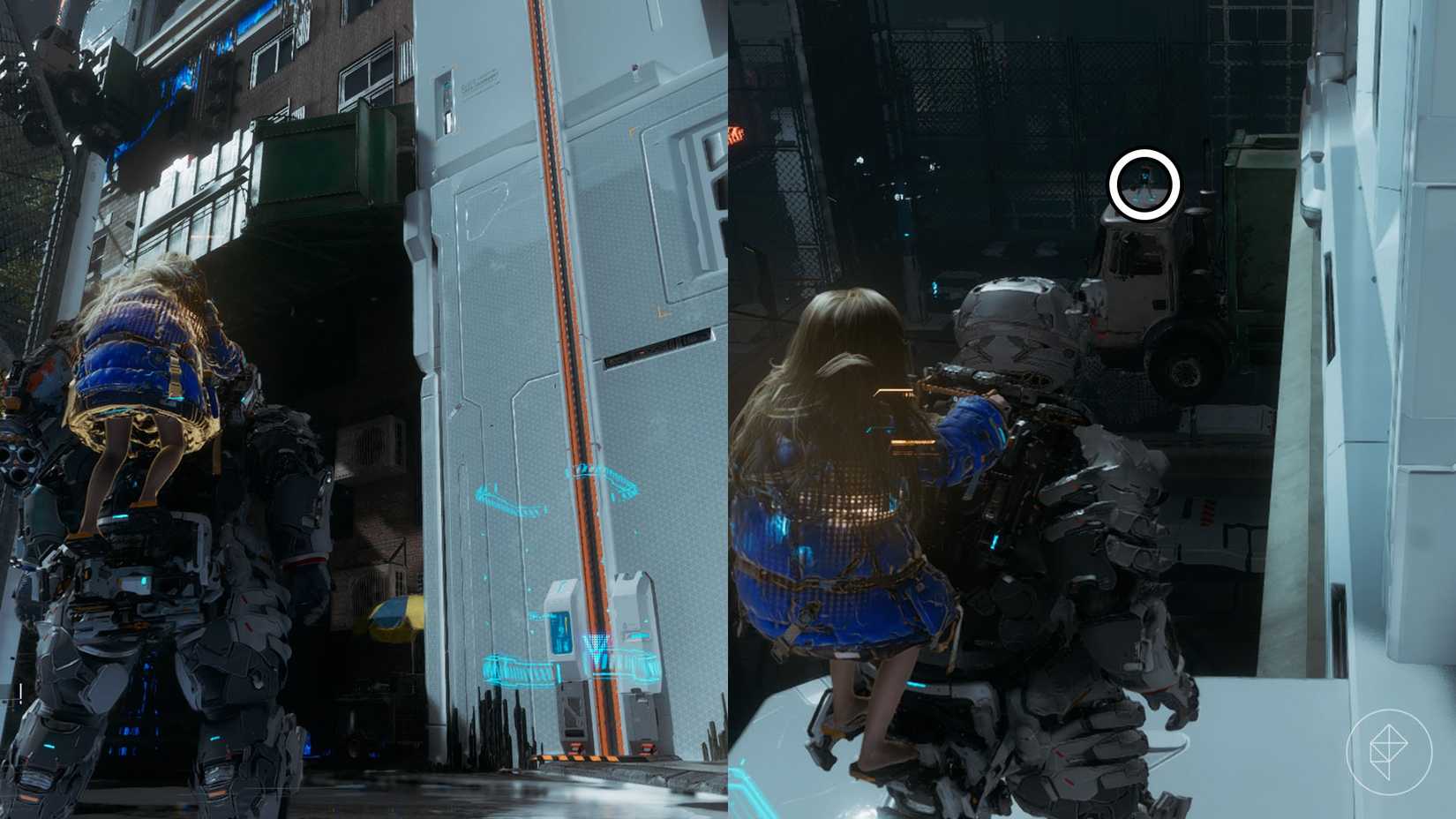 A montage using two Pragmata images showing the location of a Mini Cabin figure