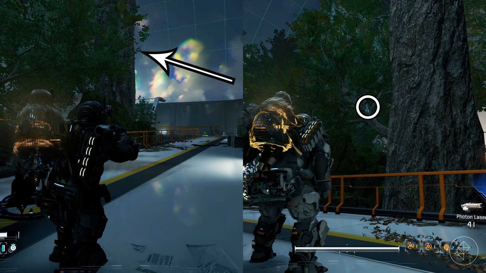 A montage using two Pragmata images showing the location of a Mini Cabin figure