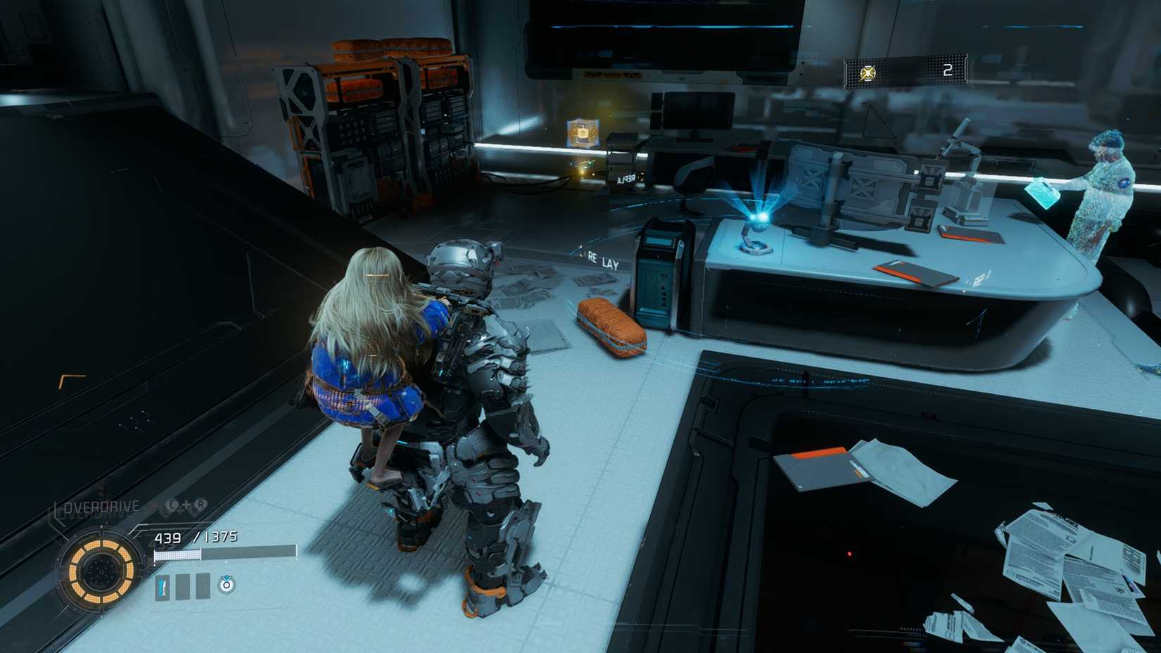 pragmata_guide_upgrades_sector2_businessdistrict_1A Pragmata screenshot showing the location of an upgrade component in the Mass Production Array  sector