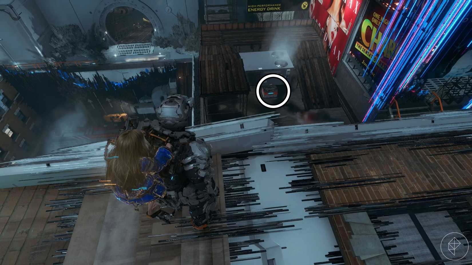 A Pragmata screenshot showing the location of an upgrade component in the Mass Production Array  sector