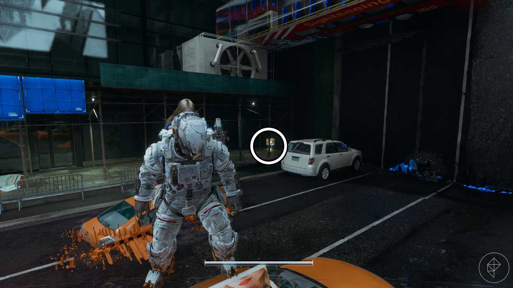 A Pragmata screenshot showing the location of an upgrade component in the Mass Production Array  sector