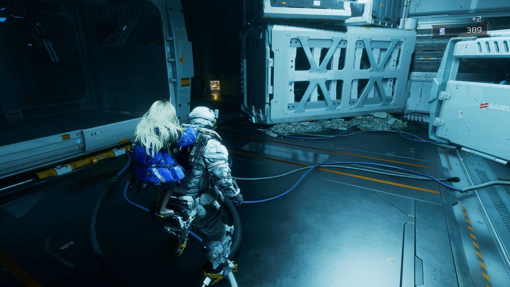 A Pragmata screenshot showing the location of an upgrade component in the Mass Production Array  sector