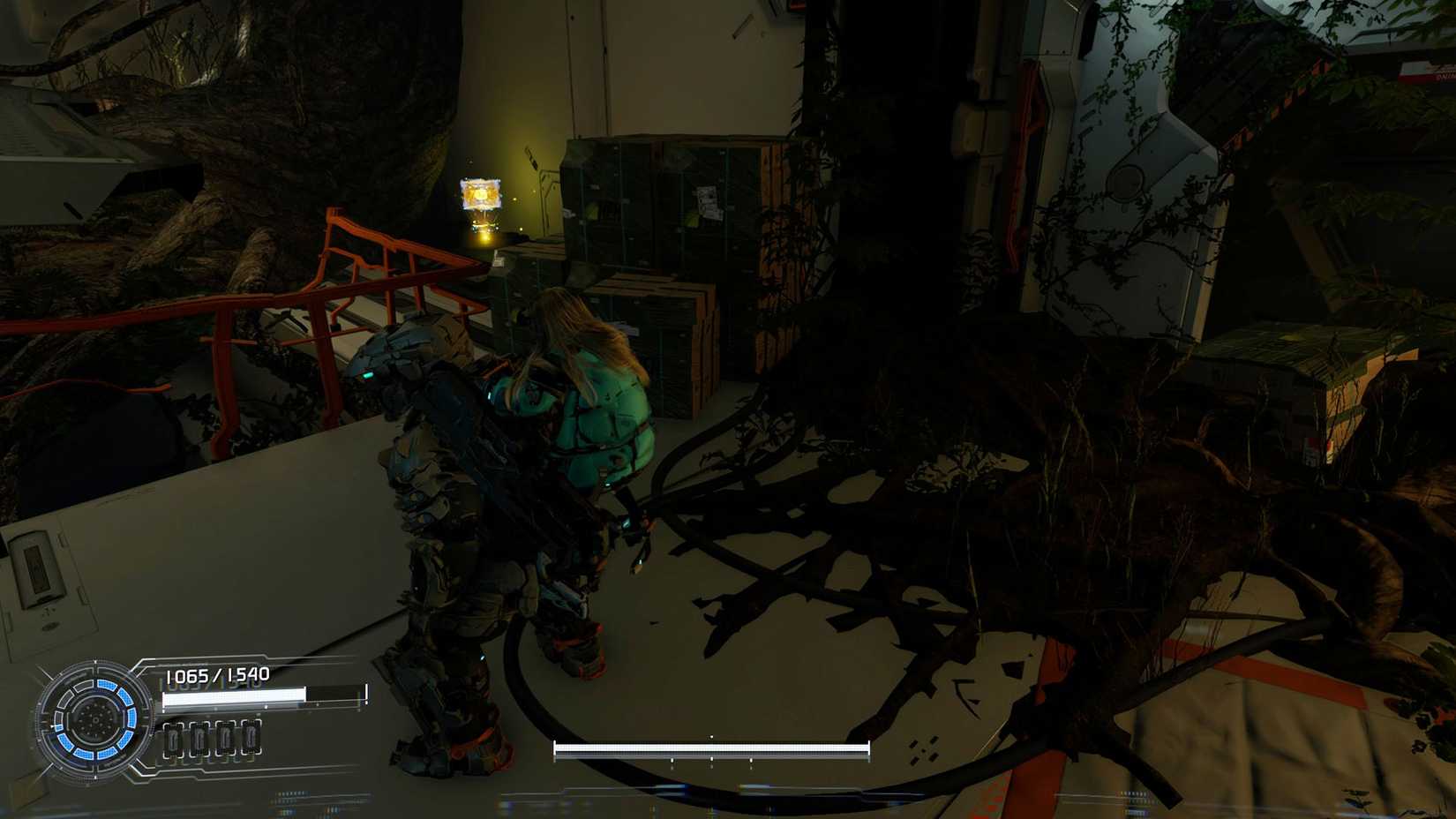 A Pragmata screenshot showing the location of an upgrade component in the Terra Dome sector