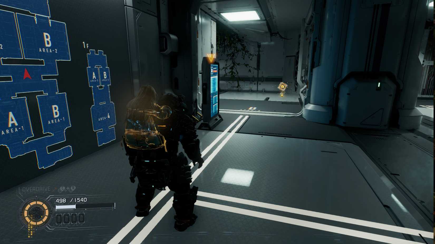 A Pragmata screenshot showing the location of an upgrade component in the Terra Dome sector