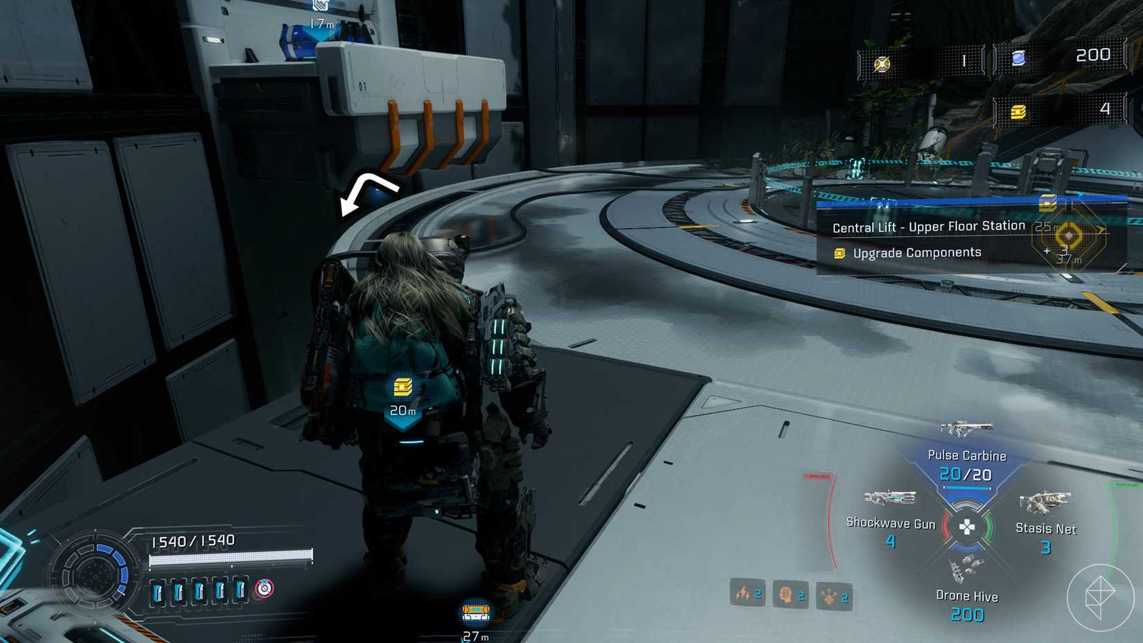 A Pragmata screenshot showing the location of an upgrade component in the Terra Dome sector