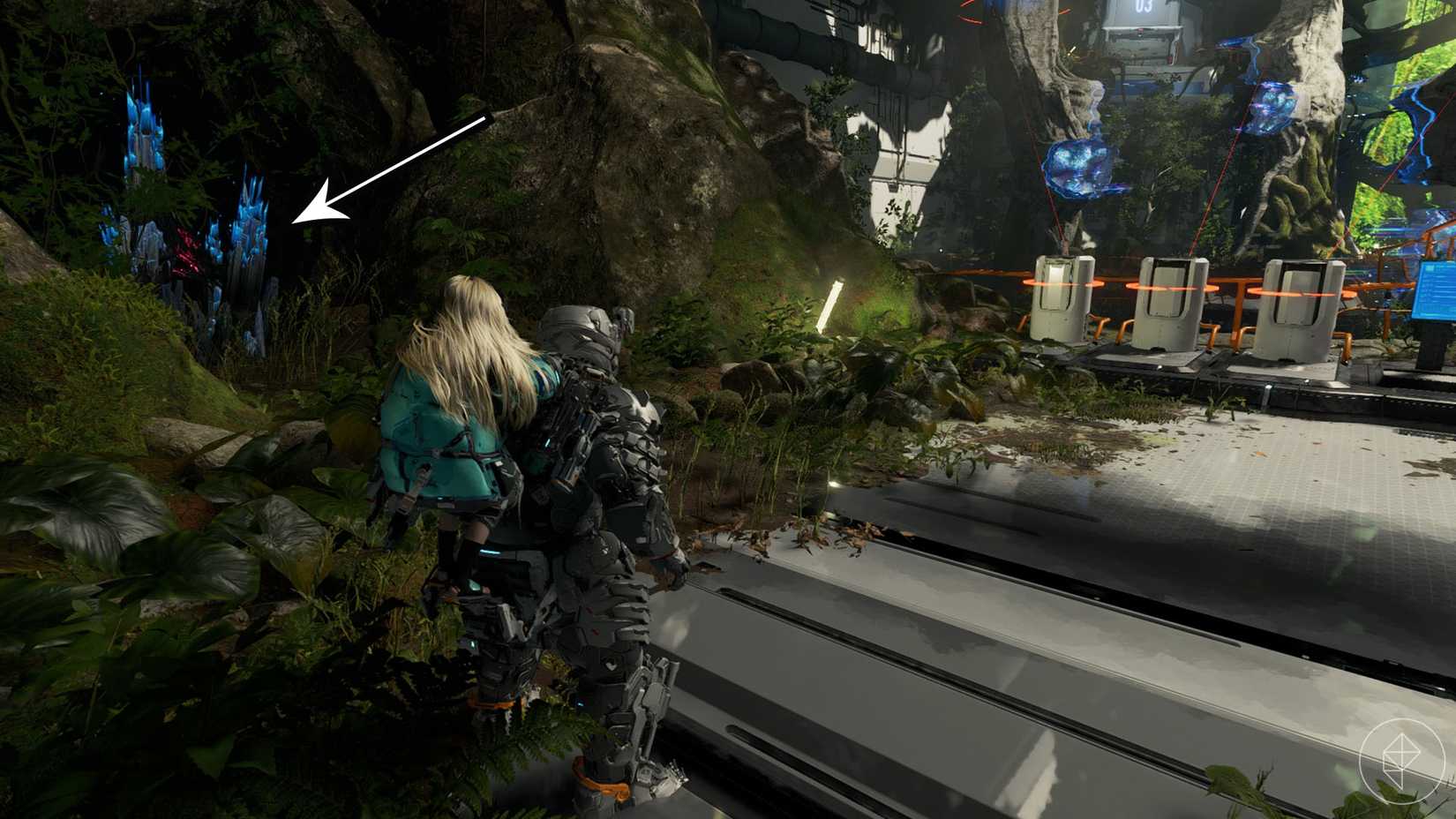 A Pragmata screenshot showing the location of an upgrade component in the Terra Dome sector