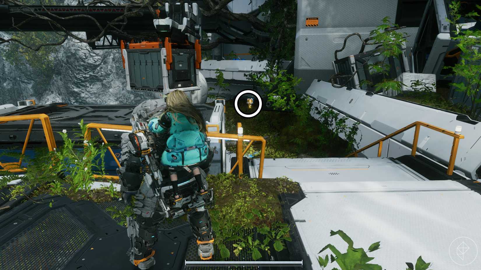 A Pragmata screenshot showing the location of an upgrade component in the Terra Dome sector