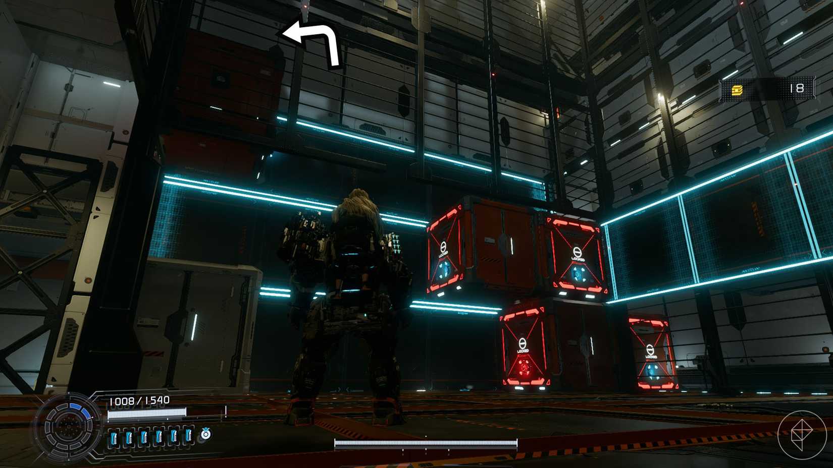 A montage using two Pragmata images showing the location of an upgrade component in the Lunum Mines sector