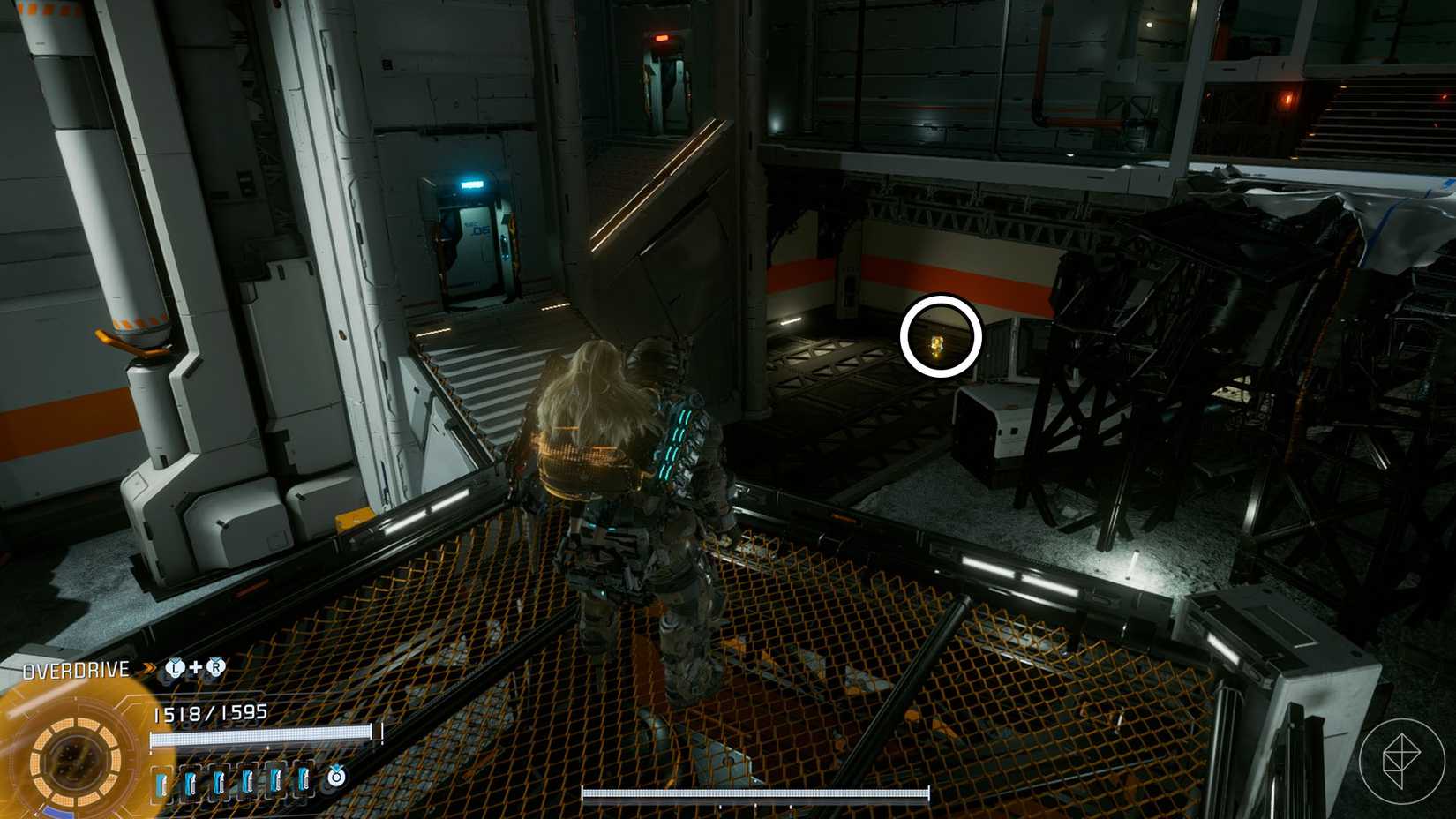 A Pragmata screenshot showing the location of an upgrade component in the Lunum Miness sector