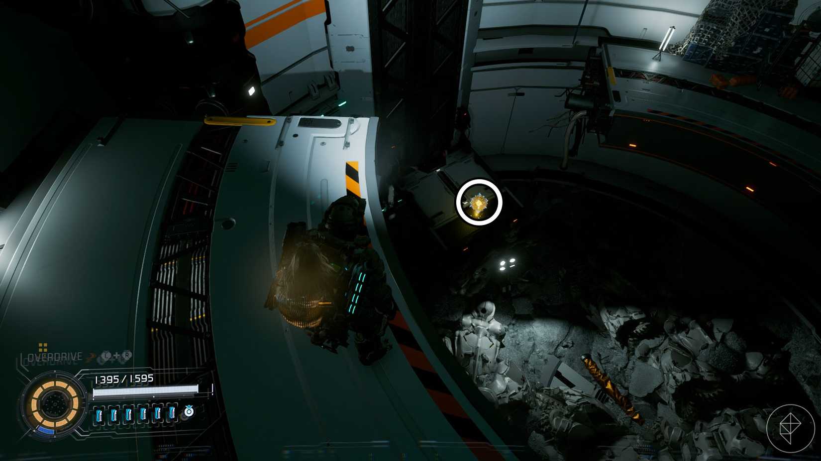 A Pragmata screenshot showing the location of an upgrade component in the Lunum Mines sector