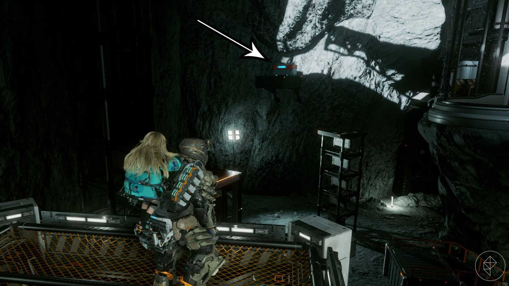 A Pragmata screenshot showing the location of an upgrade component in the Lunum Miness sector