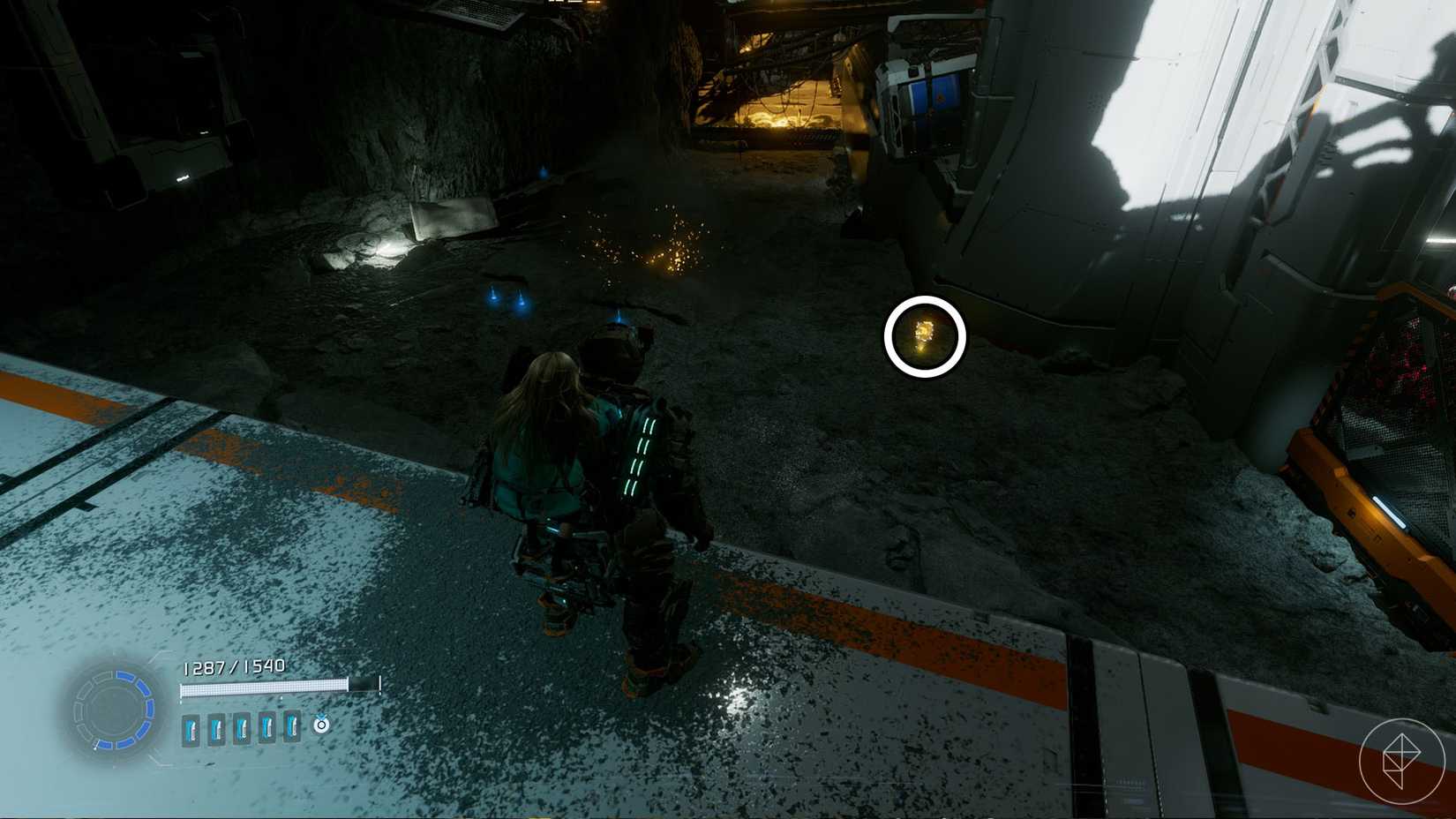 A Pragmata screenshot showing the location of an upgrade component in the Lunum Miness sector