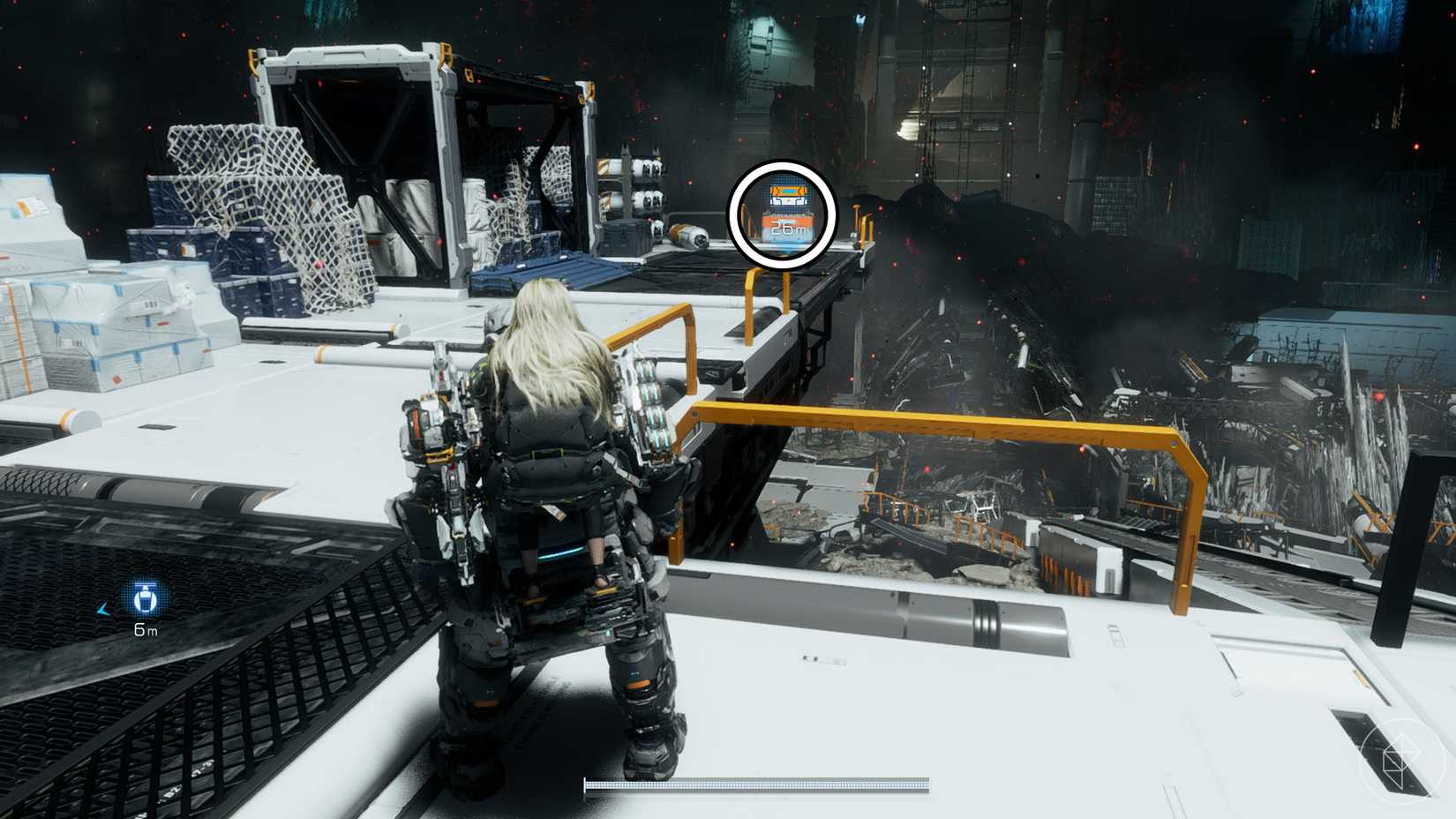 A Pragmata screenshot showing the location of an upgrade component in the Central Port sector