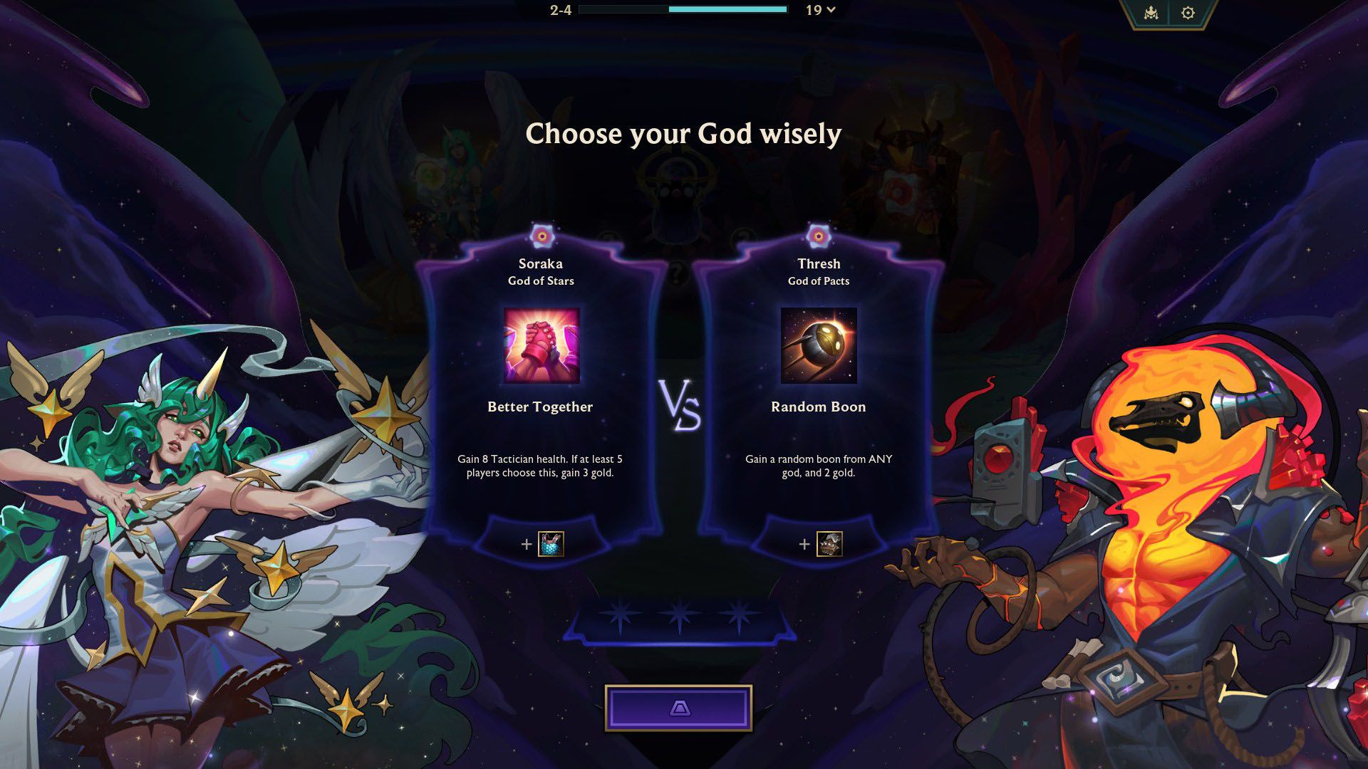 The Realm of the Gods interface featuring celestial deities and their blessings.