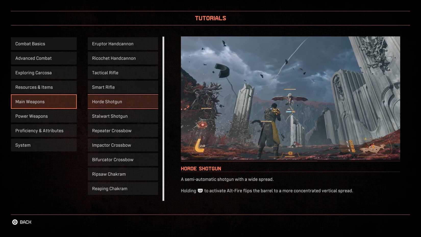 The Horde Shotgun tutorial screen in Saros.