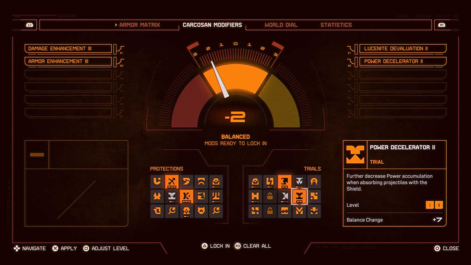 A Carcosan Modifier screen appears in Saros.