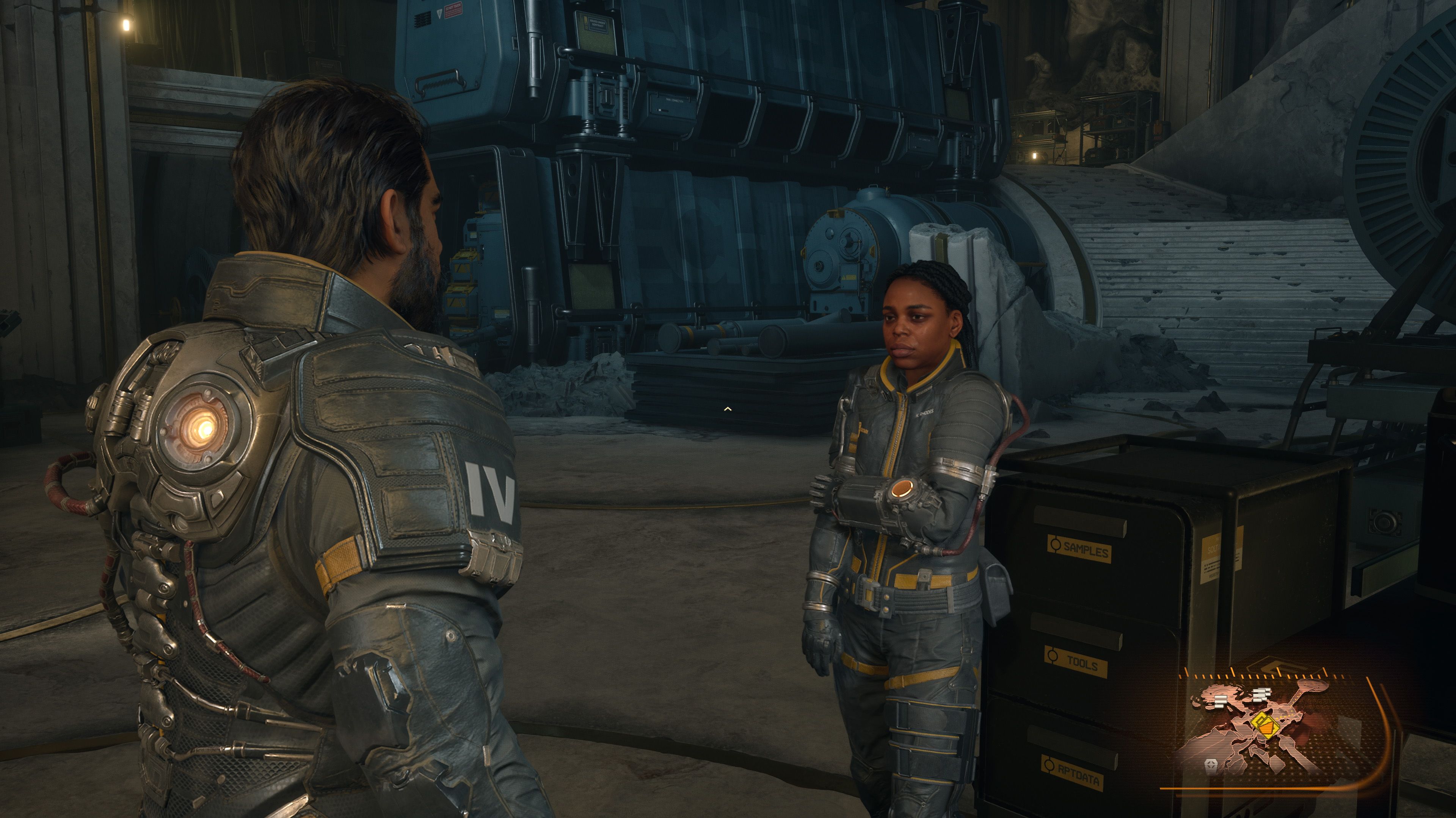 Devraj conversing with a crewmate in Saros.