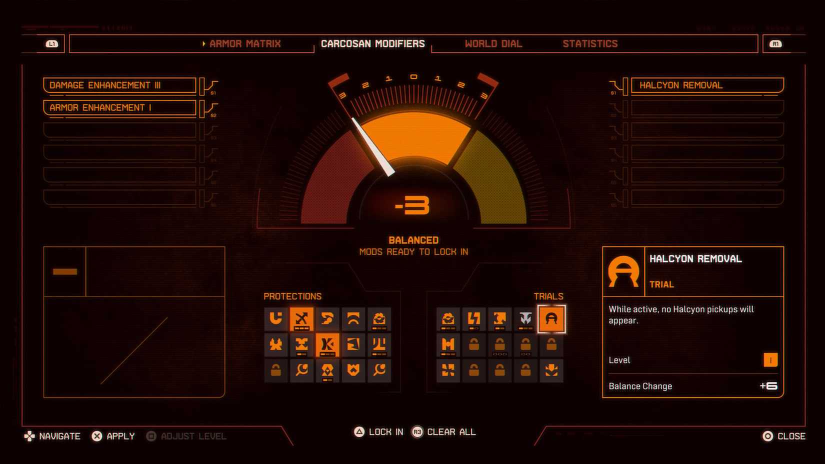 A Saros screenshot showing the Carcosan modifier screen