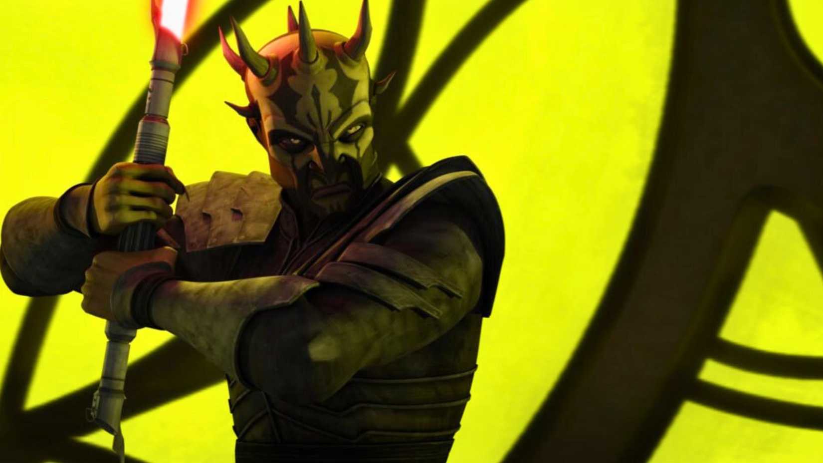 Savage Opress wielding a double-bladed lightsaber.