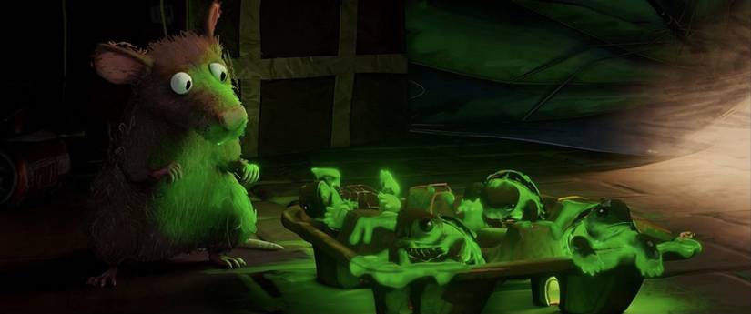 Splinter with the baby turtles that will become the TMNT