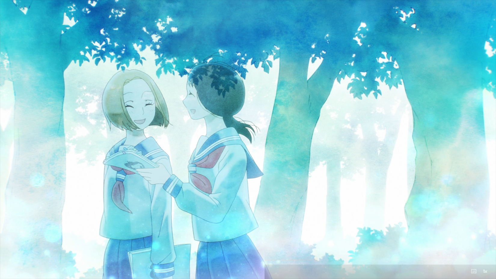 Still from A Hundred Scenes of Awajimi featuring characters walking in a memory.