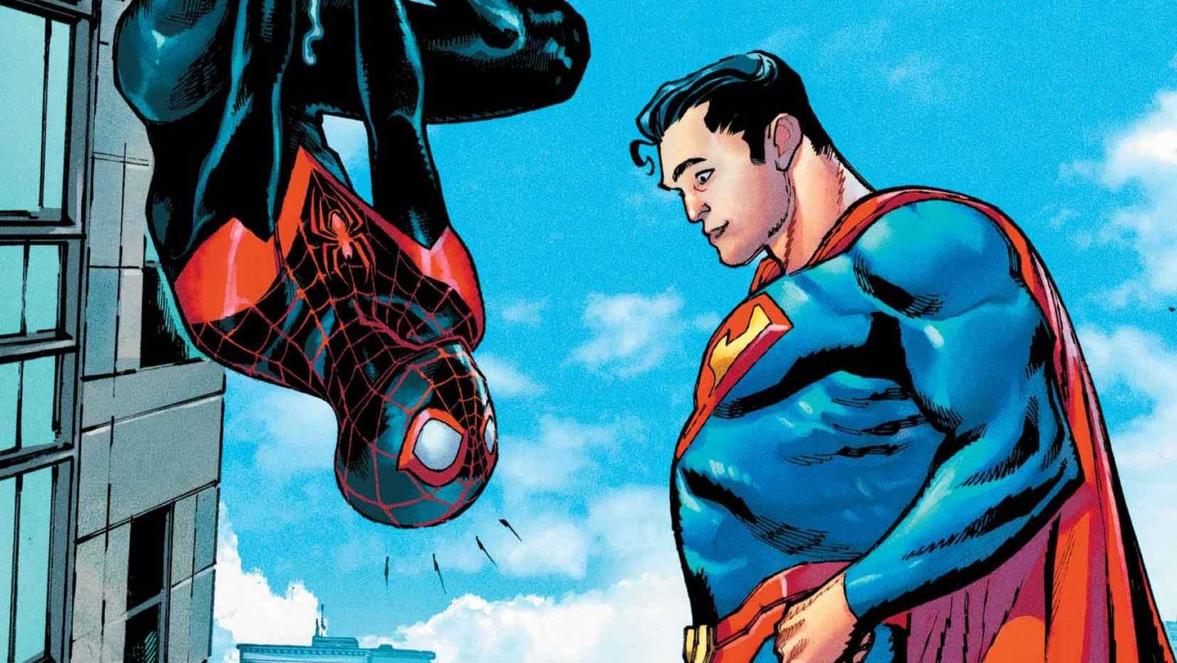 Miles Morales Spider-Man, with his Spidey Sense activated, talks with Superman