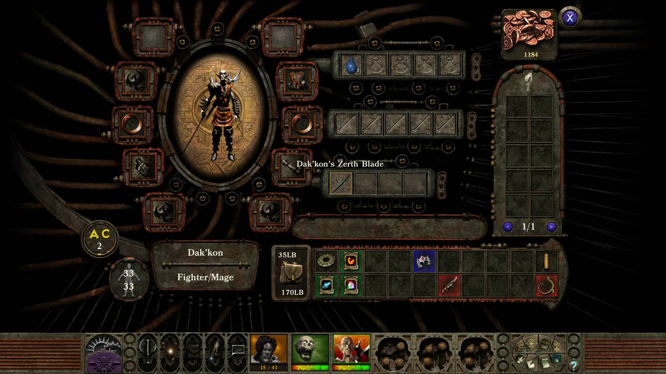 A menu shows Dak'kon in Planescape Torment