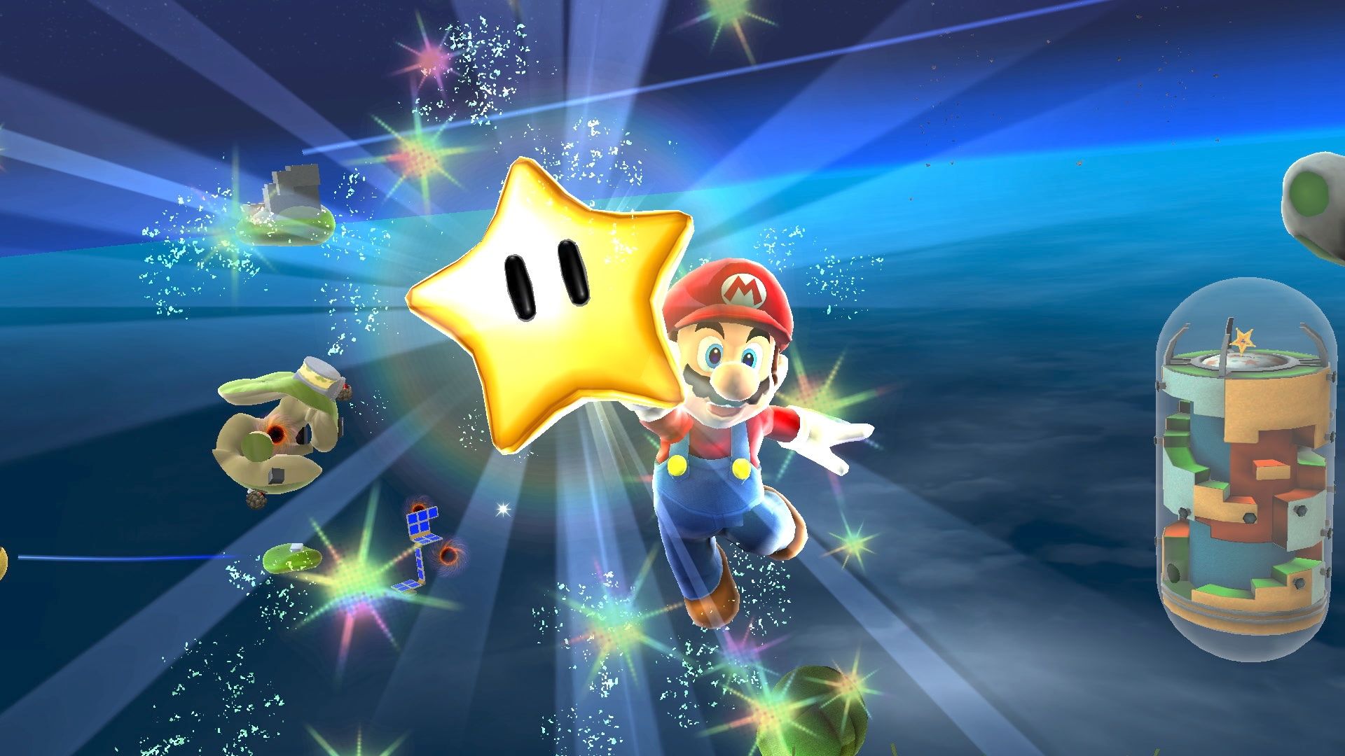 Mario collecting a star in Super Mario Galaxy