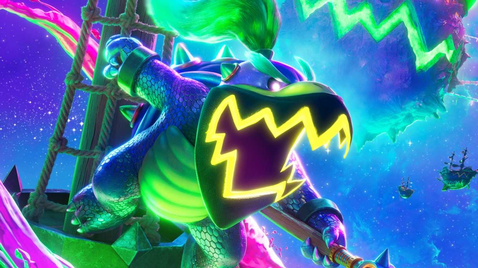 Bowser Jr. sporting a neon bandana in a promotional still